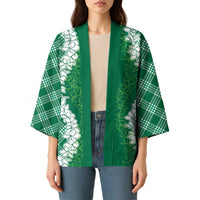 Hawaii Aloha Plumeria Lei Green Palaka Kimono - Polynesian Pride