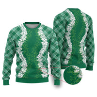 Hawaii Aloha Plumeria Lei Green Palaka Ugly Christmas Sweater - Polynesian Pride