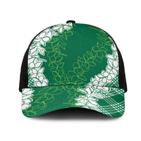Hawaii Aloha Plumeria Lei Green Palaka Mesh Trucker Cap LT7 One Size Black Green - Polynesian Pride