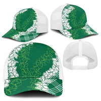 Hawaii Aloha Plumeria Lei Green Palaka Mesh Trucker Cap - Polynesian Pride