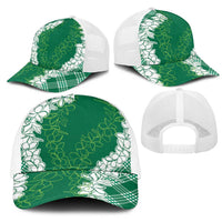 Hawaii Aloha Plumeria Lei Green Palaka Mesh Trucker Cap LT7 - Polynesian Pride