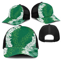 Hawaii Aloha Plumeria Lei Green Palaka Mesh Trucker Cap LT7 - Polynesian Pride
