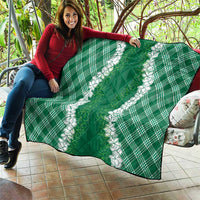 Hawaii Aloha Plumeria Lei Green Palaka Quilt - Polynesian Pride