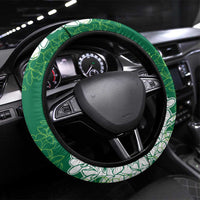 Hawaii Aloha Plumeria Lei Green Palaka Steering Wheel Cover - Polynesian Pride