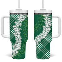 Hawaii Aloha Plumeria Lei Green Palaka Tumbler With Handle - Polynesian Pride