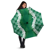 Hawaii Aloha Plumeria Lei Green Palaka Umbrella - Polynesian Pride