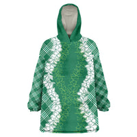 Hawaii Aloha Plumeria Lei Green Palaka Wearable Blanket Hoodie LT7 One Size Green - Polynesian Pride