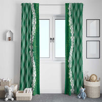 Hawaii Aloha Plumeria Lei Green Palaka Window Curtain - Polynesian Pride