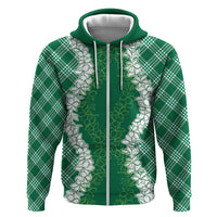 Hawaii Aloha Plumeria Lei Green Palaka Zip Hoodie - Polynesian Pride