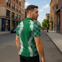 Hawaii Aloha Plumeria Lei Green Palaka Zipper Polo Shirt - Polynesian Pride