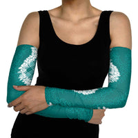 Hawaii Aloha Plumeria Lei Teal Palaka Arm Sleeves - Polynesian Pride