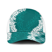 Hawaii Aloha Plumeria Lei Teal Palaka Baseball Net Cap LT7 One Size White Teal - Polynesian Pride