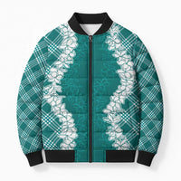 Hawaii Aloha Plumeria Lei Teal Palaka Bomber Puffer Jacket LT7 Unisex Teal - Polynesian Pride