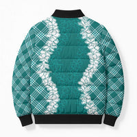 Hawaii Aloha Plumeria Lei Teal Palaka Bomber Puffer Jacket LT7 - Polynesian Pride