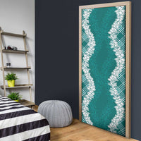 Hawaii Aloha Plumeria Lei Teal Palaka Door Cover - Polynesian Pride