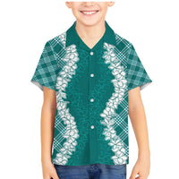 Hawaii Aloha Plumeria Lei Teal Palaka Family Matching Mermaid Dress and Hawaiian Shirt - Polynesian Pride