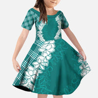 Hawaii Aloha Plumeria Lei Teal Palaka Family Matching Summer Maxi Dress and Hawaiian Shirt - Polynesian Pride