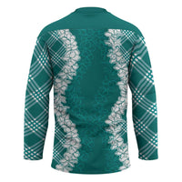 Hawaii Aloha Plumeria Lei Teal Palaka Hockey Jersey LT7 - Polynesian Pride