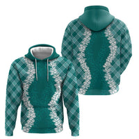 Hawaii Aloha Plumeria Lei Teal Palaka Hoodie - Polynesian Pride