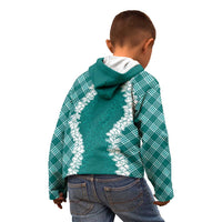 Hawaii Aloha Plumeria Lei Teal Palaka Kid Hoodie - Polynesian Pride
