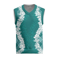 Hawaii Aloha Plumeria Lei Teal Palaka Christmas Knitted V-Neck Vest - Polynesian Pride