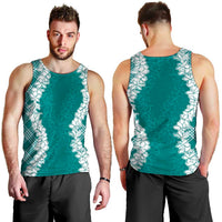 Hawaii Aloha Plumeria Lei Teal Palaka Men Tank Top LT7 - Polynesian Pride