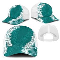 Hawaii Aloha Plumeria Lei Teal Palaka Mesh Trucker Cap LT7 - Polynesian Pride