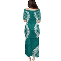 Hawaii Aloha Plumeria Lei Teal Palaka Puletasi - Polynesian Pride