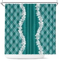 Hawaii Aloha Plumeria Lei Teal Palaka Shower Curtain - Polynesian Pride
