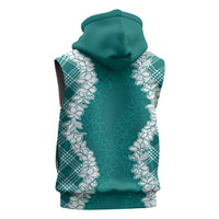 Hawaii Aloha Plumeria Lei Teal Palaka Sleeveless Zip Hoodie LT7 - Polynesian Pride