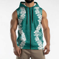 Hawaii Aloha Plumeria Lei Teal Palaka Sleeveless Zip Hoodie LT7 - Polynesian Pride