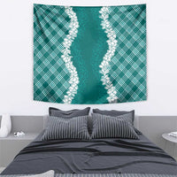 Hawaii Aloha Plumeria Lei Teal Palaka Tapestry - Polynesian Pride