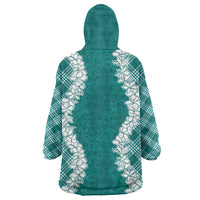 Hawaii Aloha Plumeria Lei Teal Palaka Wearable Blanket Hoodie LT7 - Polynesian Pride