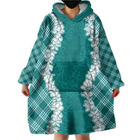 Hawaii Aloha Plumeria Lei Teal Palaka Wearable Blanket Hoodie LT7 - Polynesian Pride