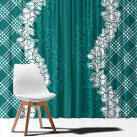 Hawaii Aloha Plumeria Lei Teal Palaka Window Curtain - Polynesian Pride