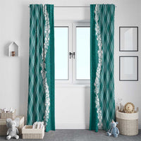 Hawaii Aloha Plumeria Lei Teal Palaka Window Curtain - Polynesian Pride