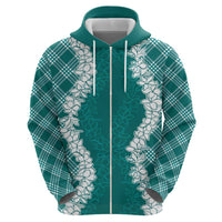 Hawaii Aloha Plumeria Lei Teal Palaka Zip Hoodie - Polynesian Pride