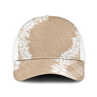 Hawaii Aloha Plumeria Lei Beige Palaka Baseball Net Cap - Polynesian Pride
