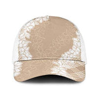 Hawaii Aloha Plumeria Lei Beige Palaka Baseball Net Cap LT7 One Size White Beige - Polynesian Pride