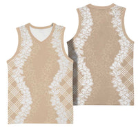 Hawaii Aloha Plumeria Lei Beige Palaka Basketball Jersey LT7 - Polynesian Pride