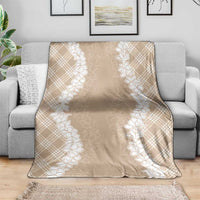 Hawaii Aloha Plumeria Lei Beige Palaka Blanket - Polynesian Pride