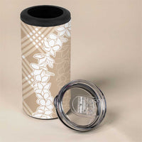Hawaii Aloha Plumeria Lei Beige Palaka 4 in 1 Can Cooler Tumbler - Polynesian Pride