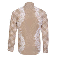 Hawaii Aloha Plumeria Lei Beige Palaka Family Matching Long Sleeve Bodycon Dress and Hawaiian Shirt - Polynesian Pride