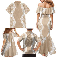 Hawaii Aloha Plumeria Lei Beige Palaka Family Matching Mermaid Dress and Hawaiian Shirt - Polynesian Pride