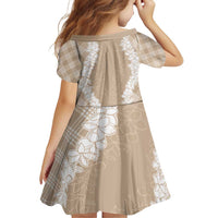 Hawaii Aloha Plumeria Lei Beige Palaka Family Matching Puletasi and Hawaiian Shirt - Polynesian Pride