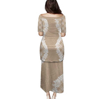 Hawaii Aloha Plumeria Lei Beige Palaka Family Matching Puletasi and Hawaiian Shirt - Polynesian Pride