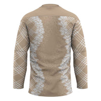 Hawaii Aloha Plumeria Lei Beige Palaka Hockey Jersey - Polynesian Pride