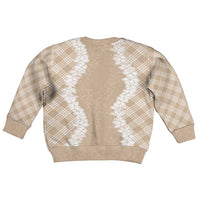 Hawaii Aloha Plumeria Lei Beige Palaka Kid Ugly Christmas Sweater - Polynesian Pride