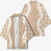 Hawaii Aloha Plumeria Lei Beige Palaka Kimono - Polynesian Pride