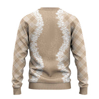 Hawaii Aloha Plumeria Lei Beige Palaka Ugly Christmas Sweater - Polynesian Pride